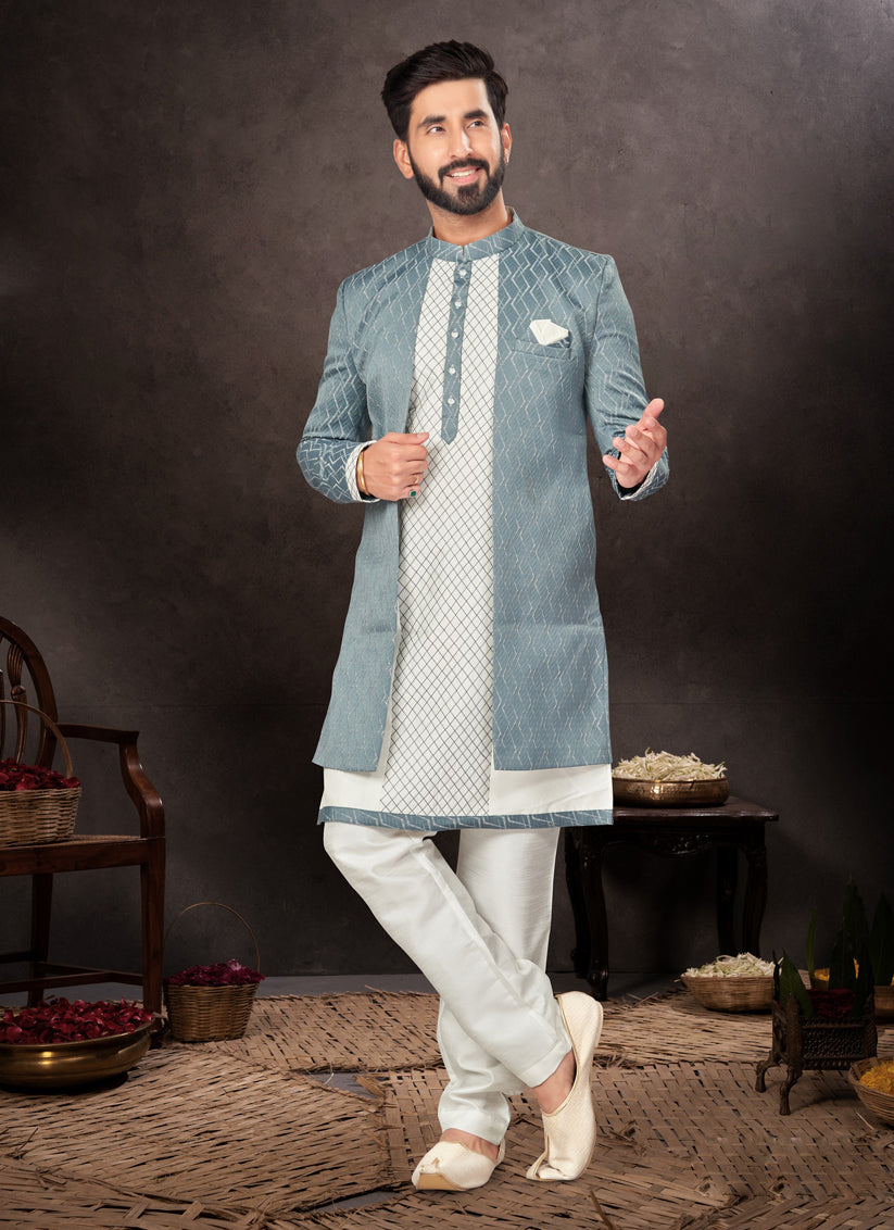 Pastel Blue Mens Designer Indo Western