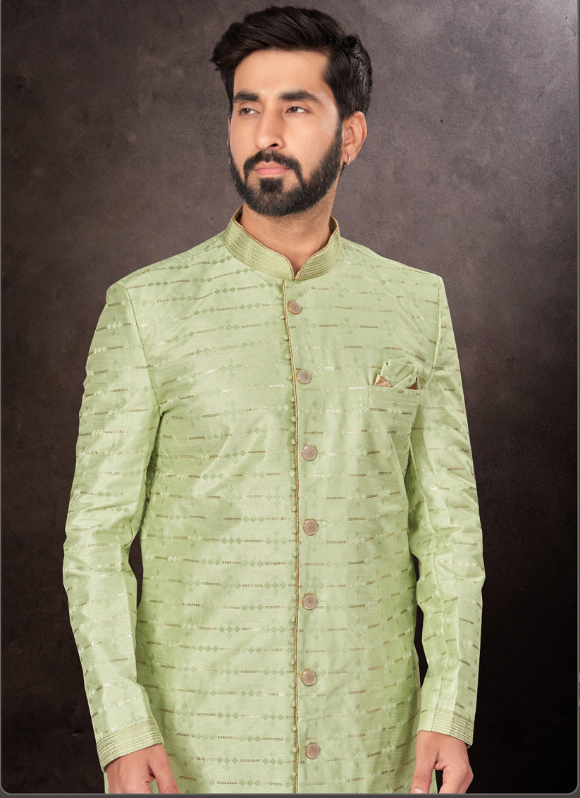 Parrot Green Mens Designer Indo Western