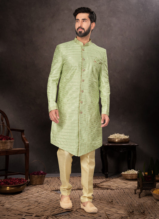 Parrot Green Mens Designer Indo Western