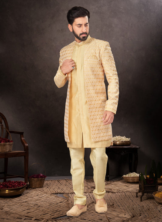 Yellow Mens Designer Indo Western