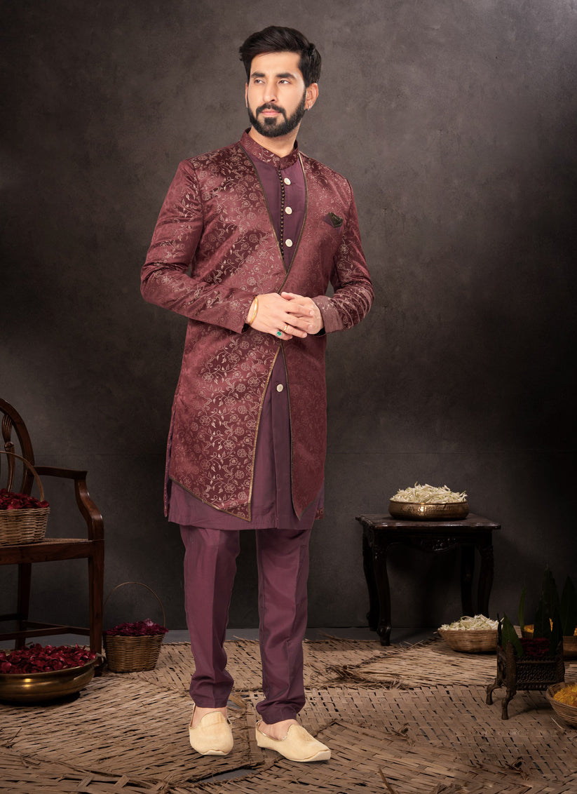 Maroon Mens Designer Indo Western