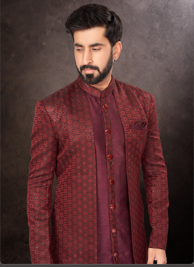 Maroon Mens Designer Indo Western