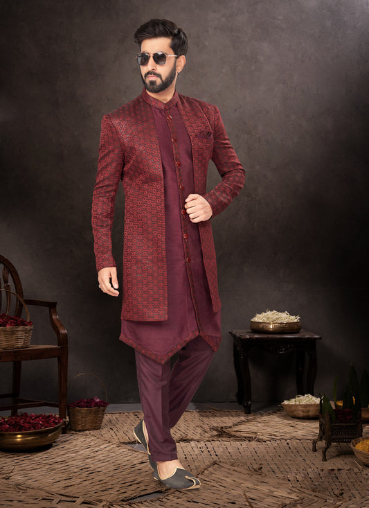 Maroon Mens Designer Indo Western