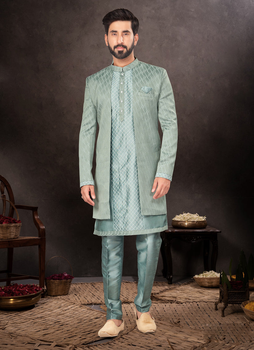 Teal Green Mens Designer Indo Western