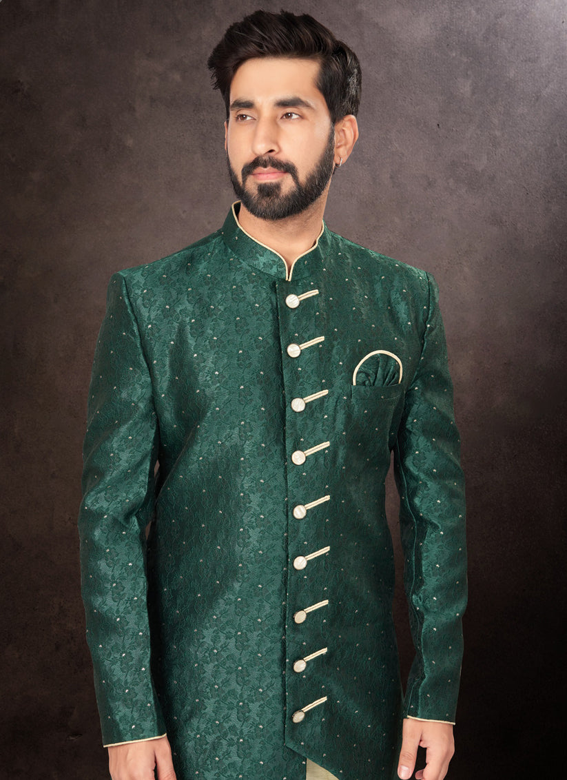 Bottle Green Mens Designer Indo Western