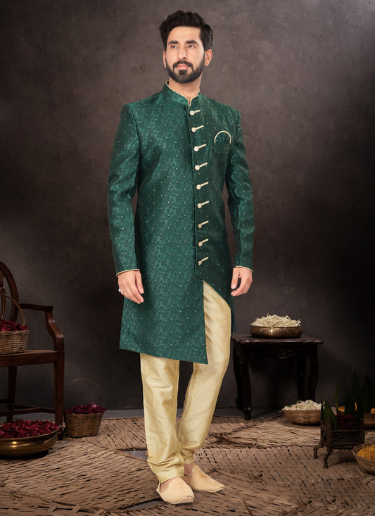 Bottle Green Mens Designer Indo Western