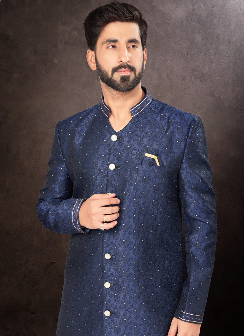 Navy Blue Mens Designer Indo Western