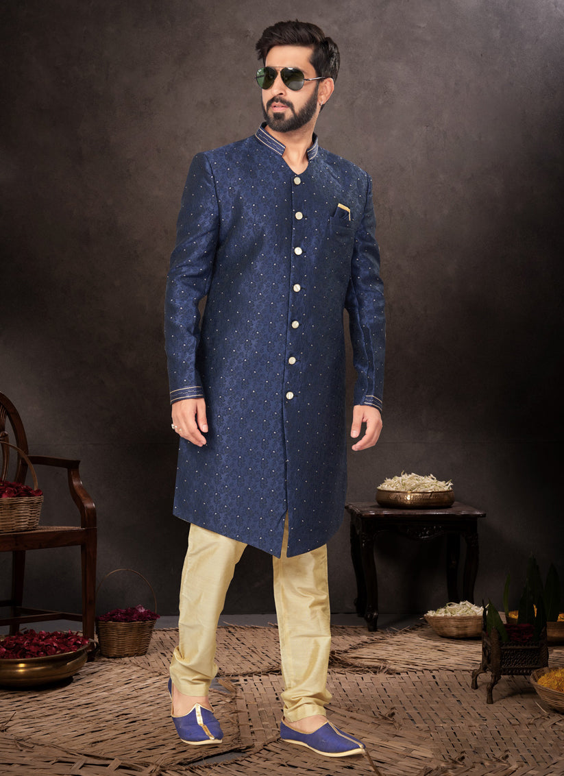 Navy Blue Mens Designer Indo Western