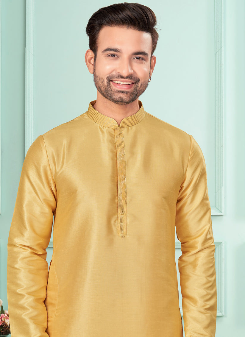 Beige Mens Kurta Pajama Set