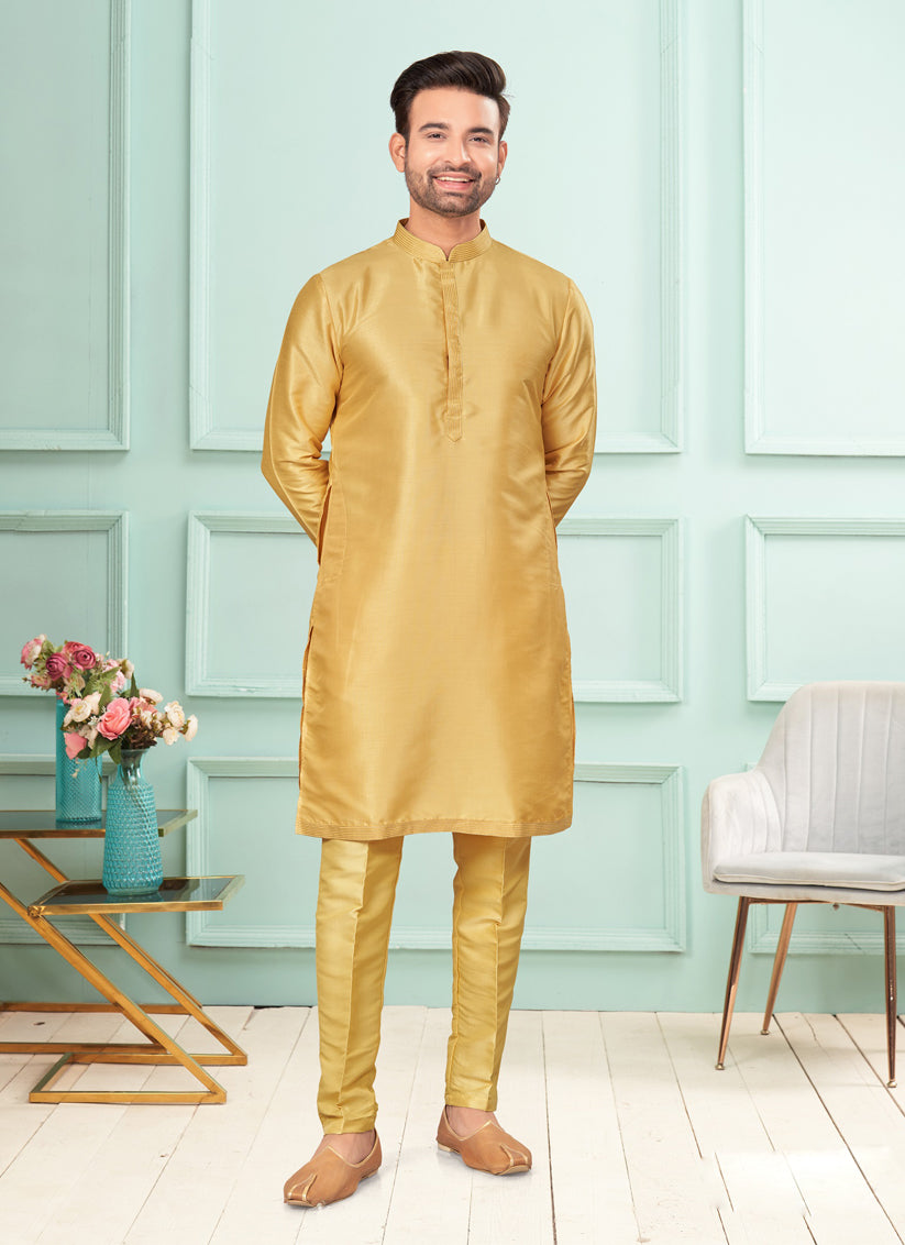 Beige Mens Kurta Pajama Set