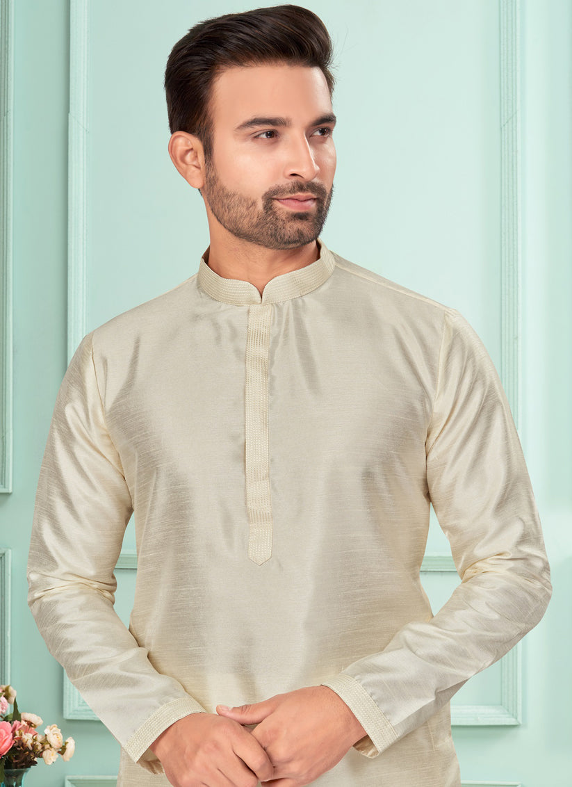 Cream Mens Kurta Pajama Set