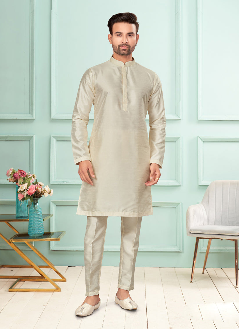 Cream Mens Kurta Pajama Set