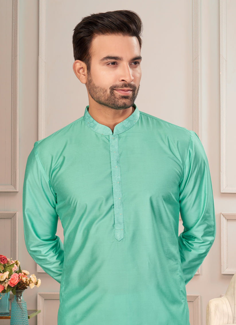 Sea Green Mens Kurta Pajama Set