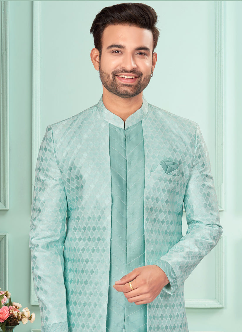 Sky Blue Mens Indo Western Suit