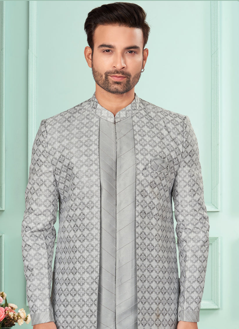 Grey Mens Indo Western Suit