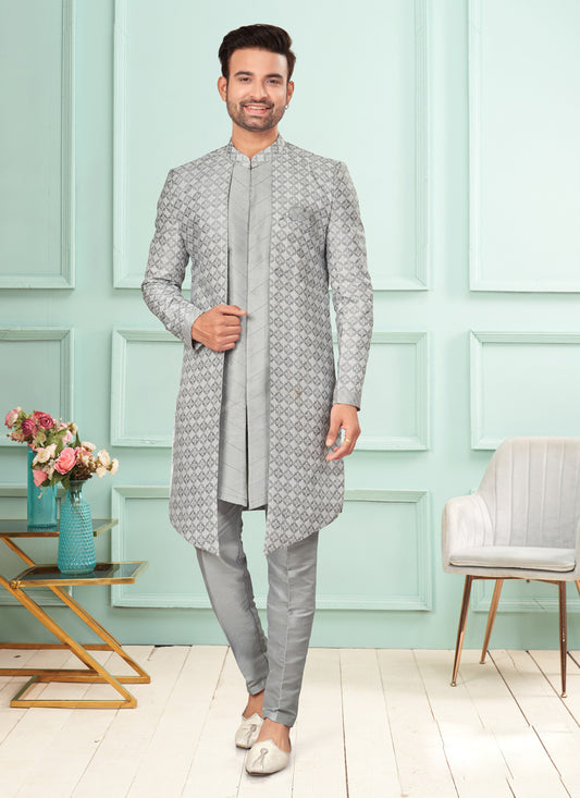 Grey Mens Indo Western Suit