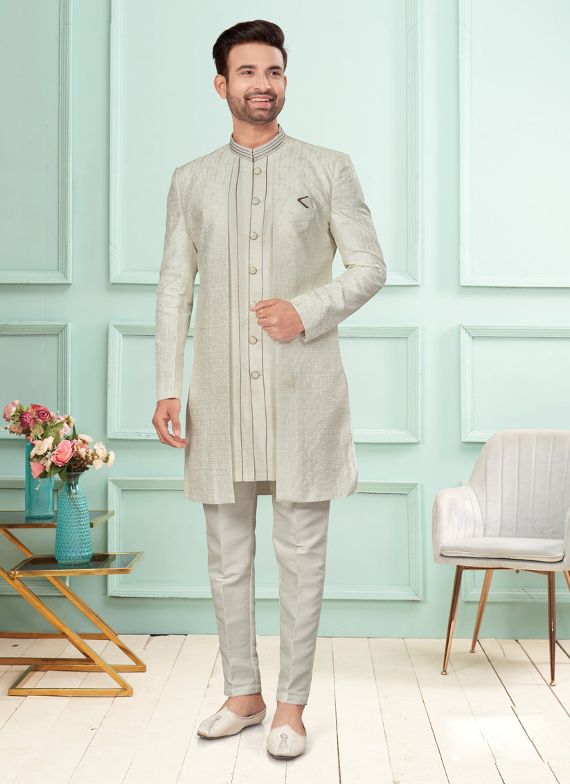 Cream Mens Indo Western Suit