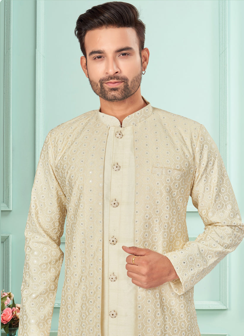 Cream Mens Indo Western Suit