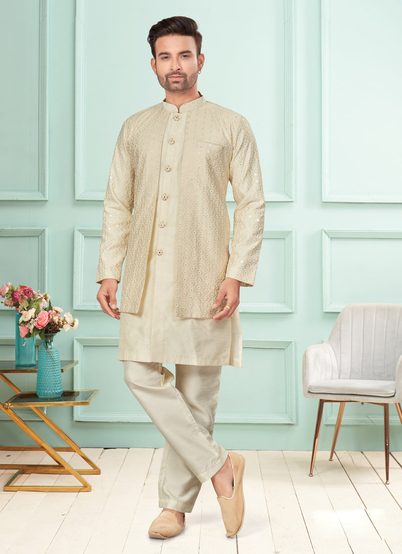 Cream Mens Indo Western Suit