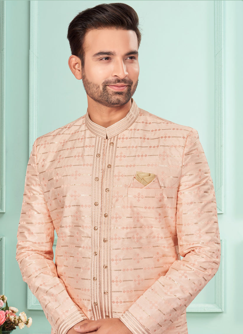 Peach Mens Indo Western Suit