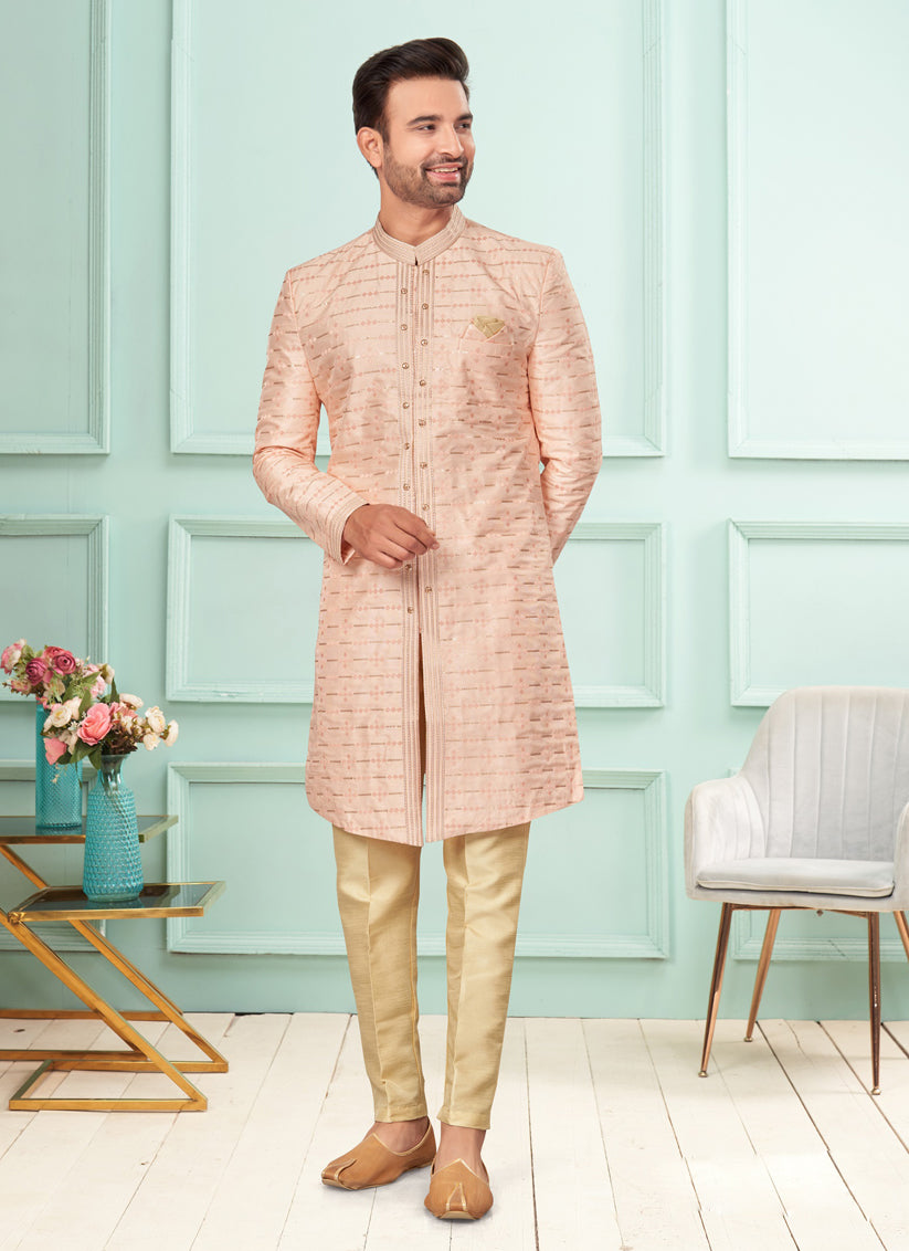 Peach Mens Indo Western Suit