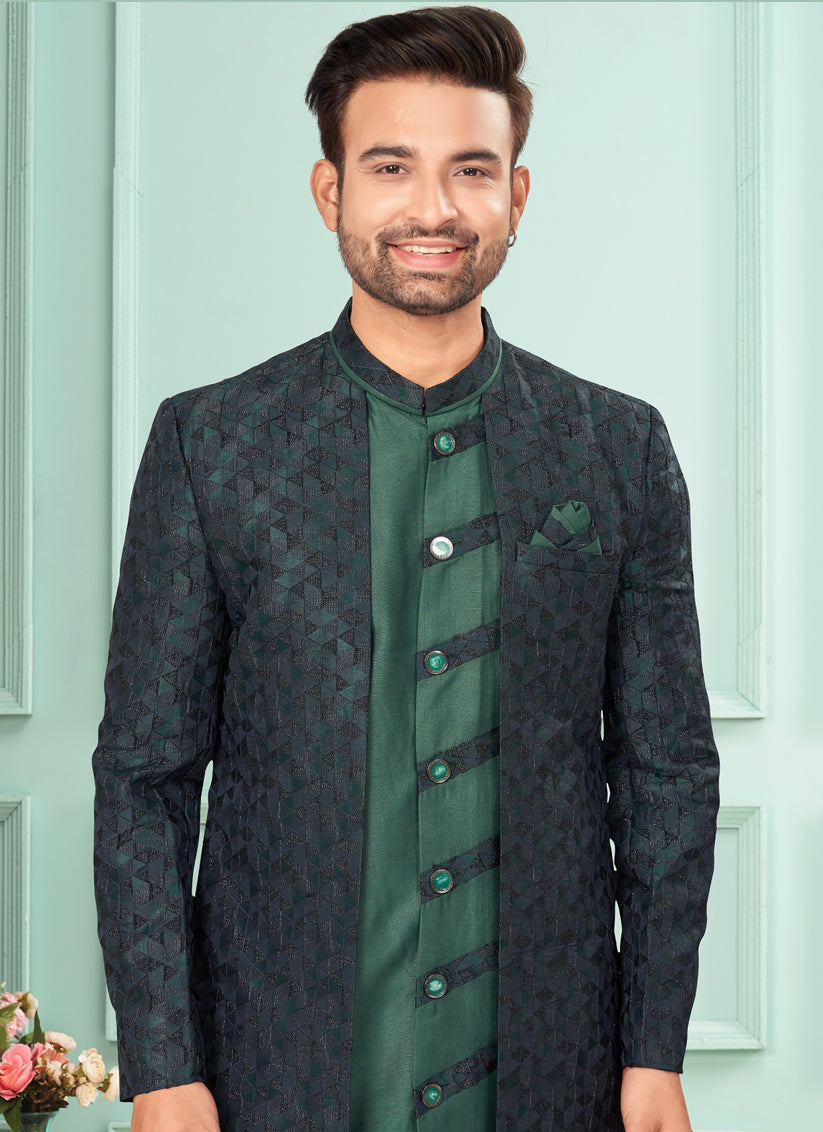 Green Mens Indo Western Suit