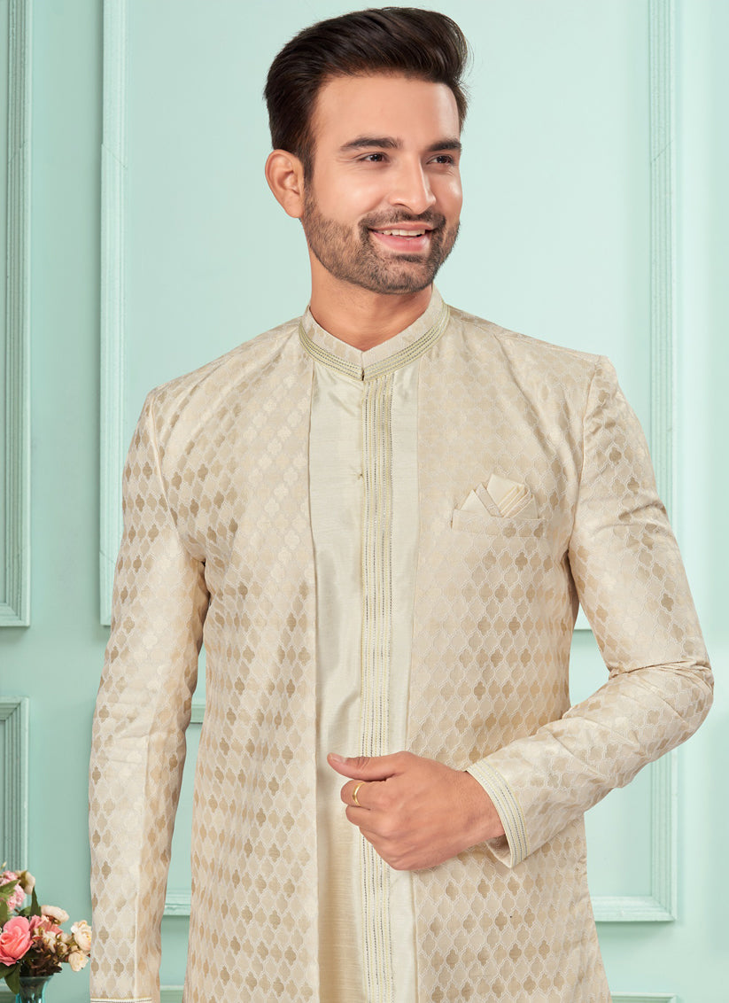 Cream Mens Indo Western Suit