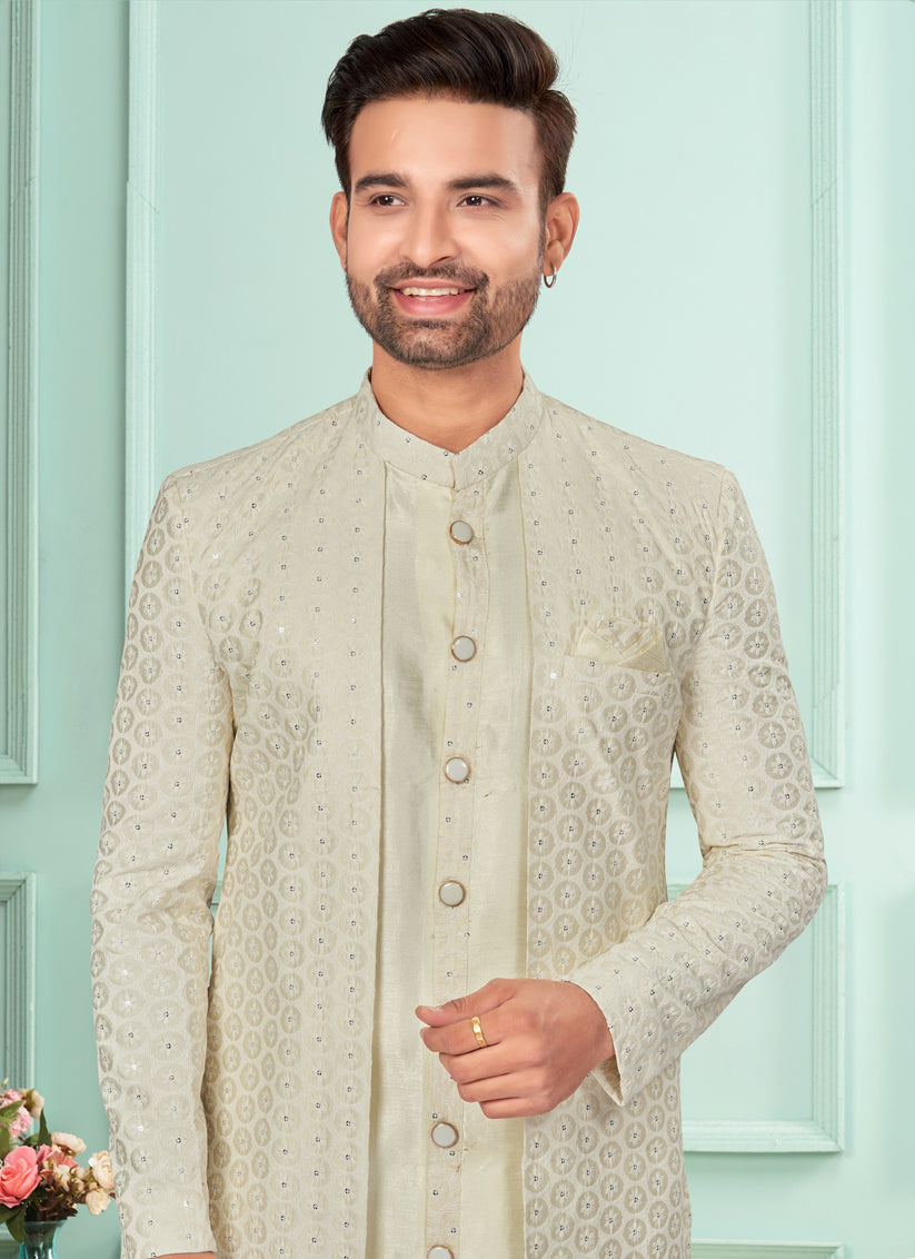 Cream Mens Indo Western Suit