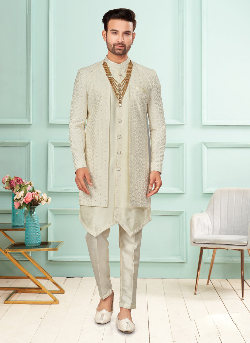 Cream Mens Indo Western Suit