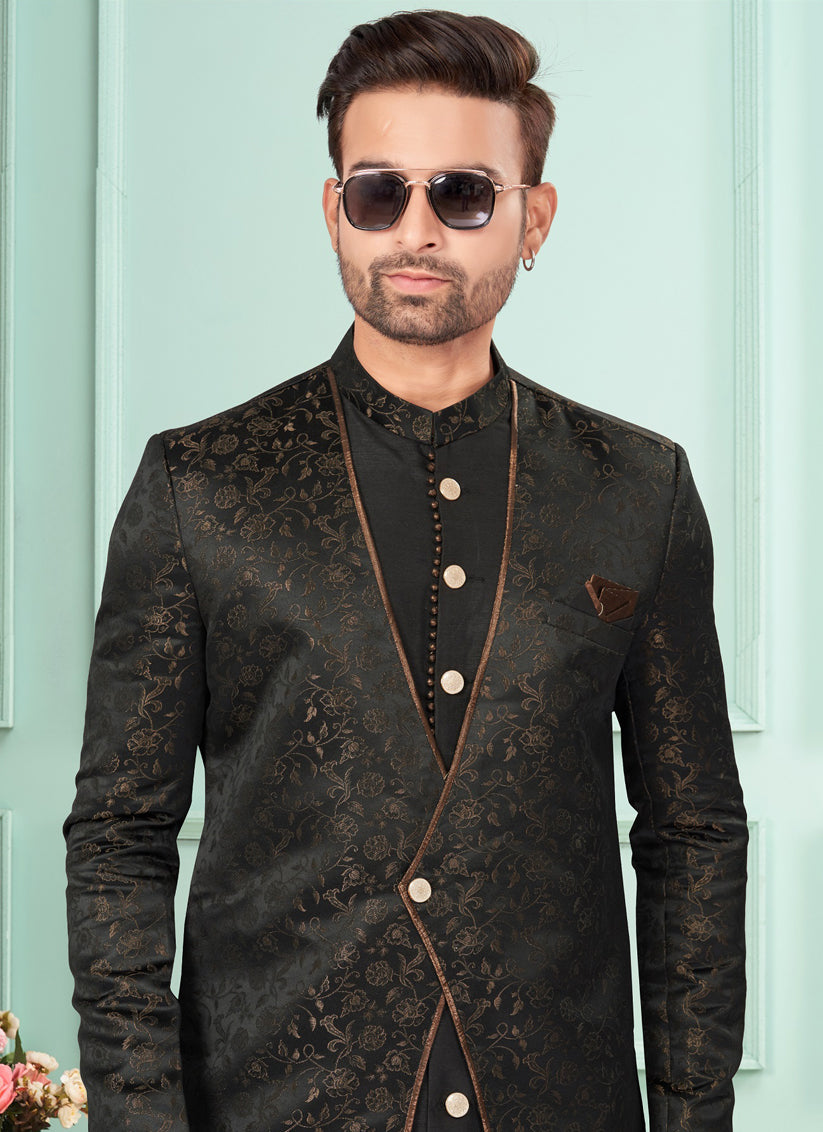 Black Mens Indo Western Suit