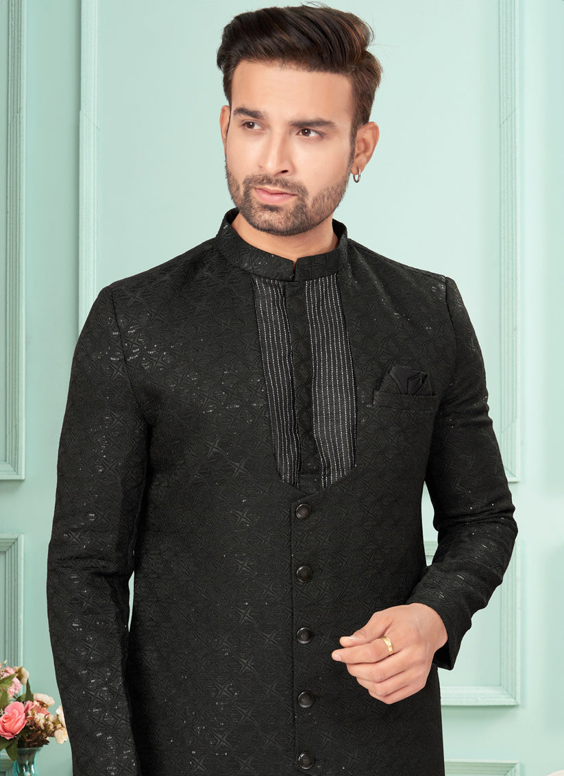 Black Mens Indo Western Suit