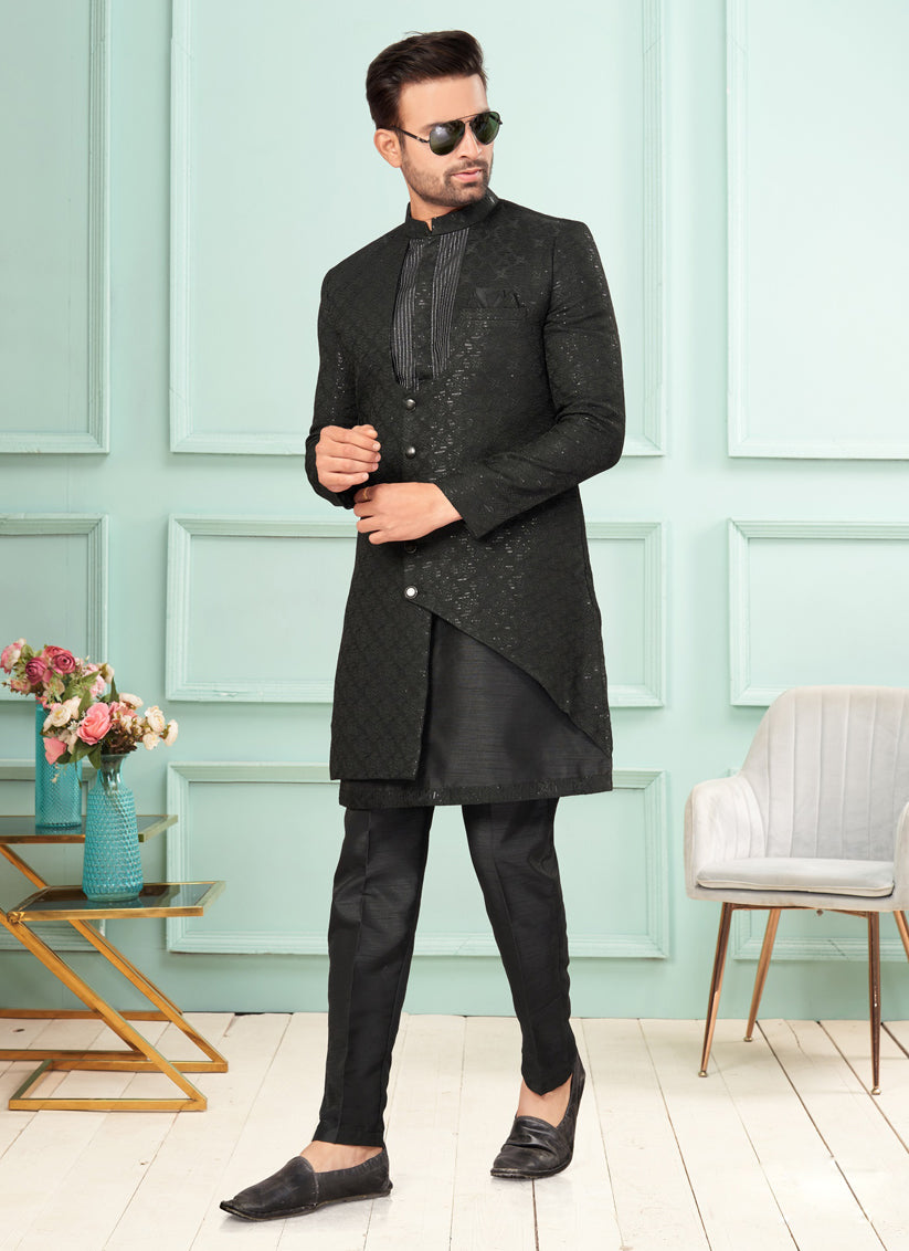 Black Mens Indo Western Suit