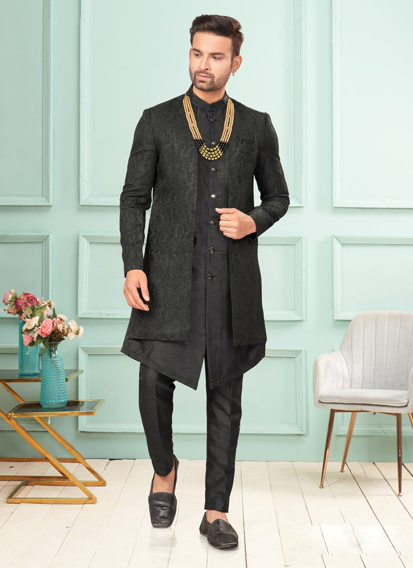 Black Mens Indo Western Suit