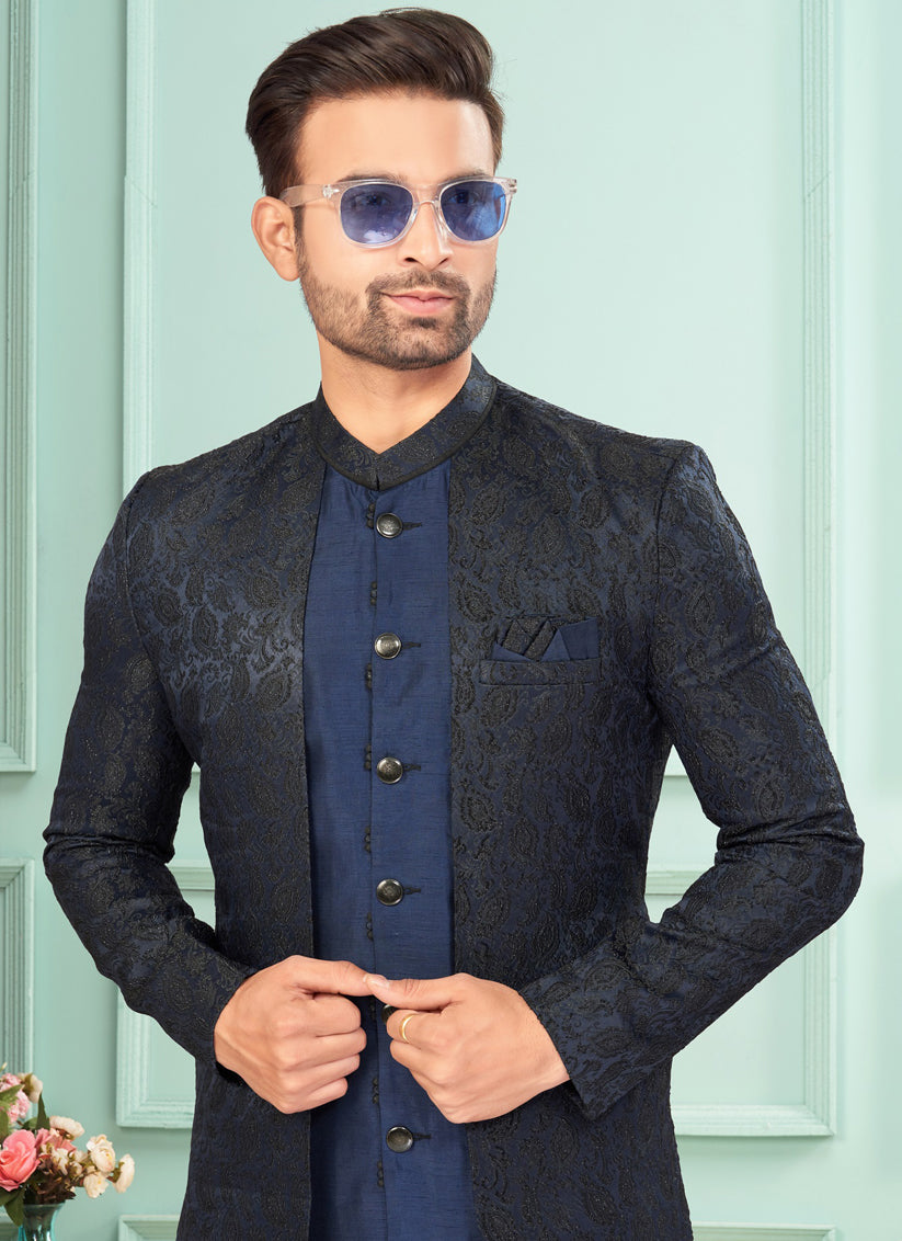 Navy Blue Mens Indo Western Suit