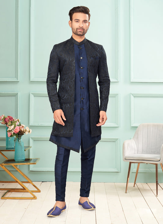 Navy Blue Mens Indo Western Suit