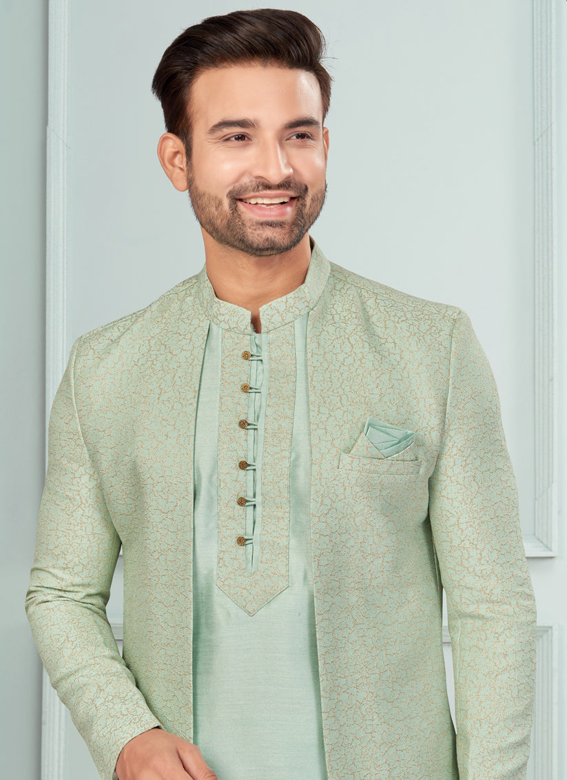 Sea Green Mens Indo Western Suit