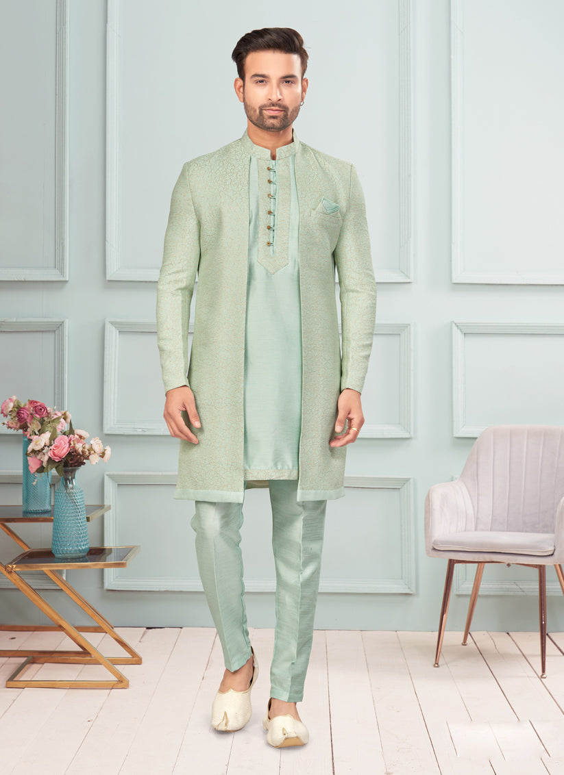 Sea Green Mens Indo Western Suit