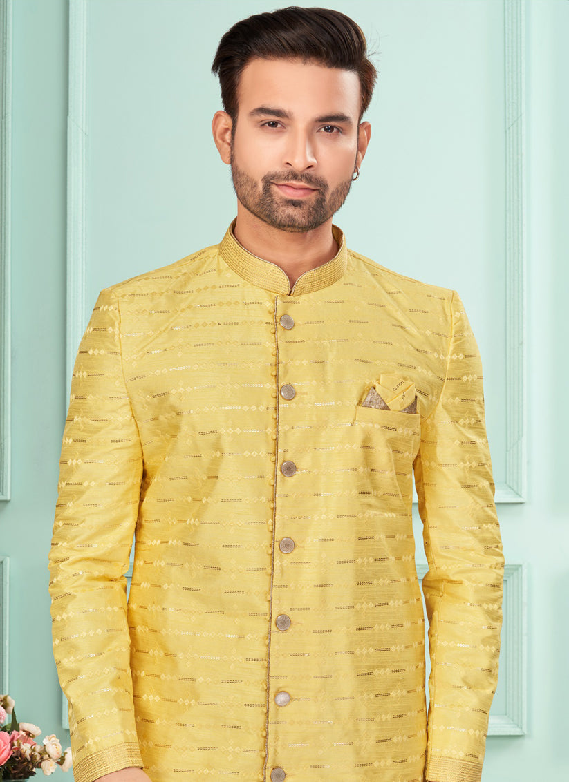 Yellow Mens Indo Western Suit