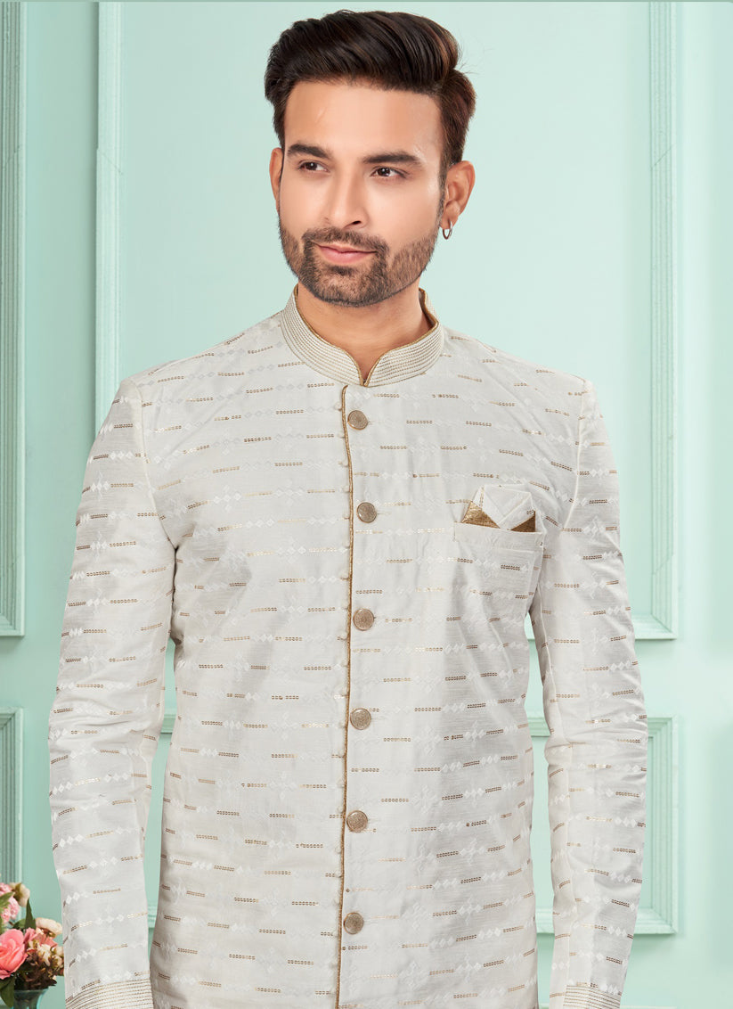 Off White Mens Indo Western Suit