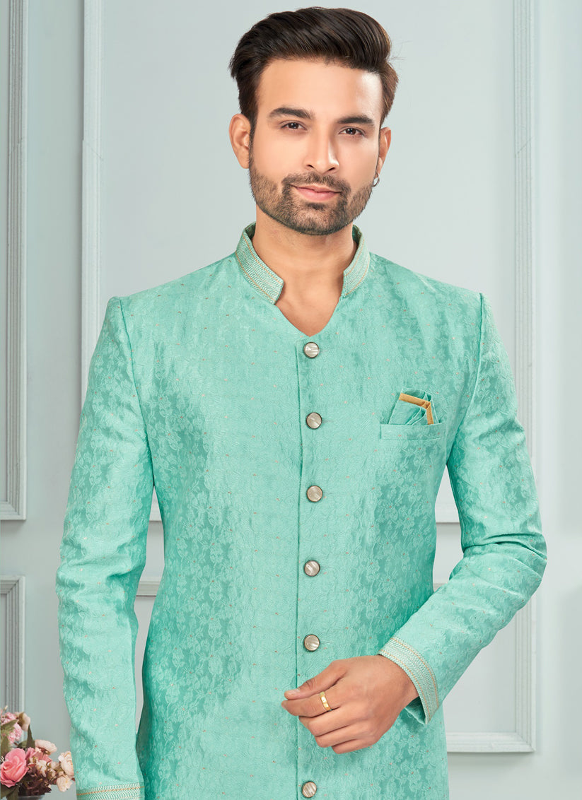 Sea Green Mens Indo Western Suit