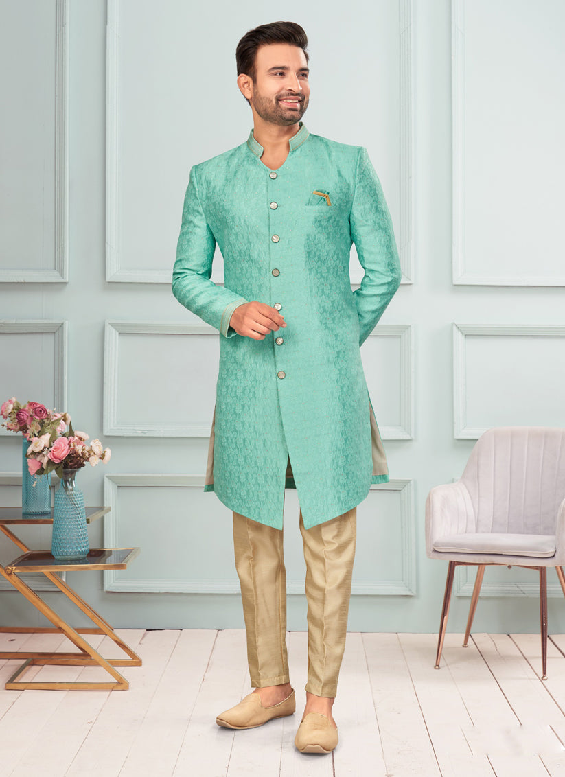 Sea Green Mens Indo Western Suit