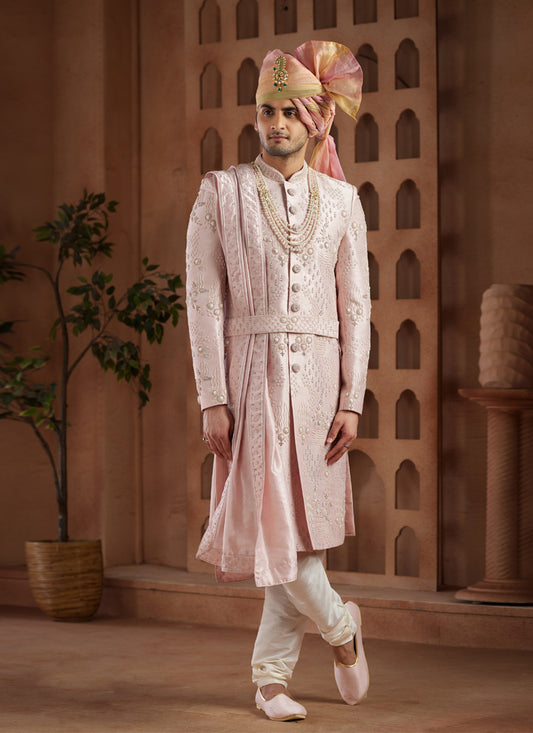 Blush Pink Heavy Wedding Wear Designer Sherwani