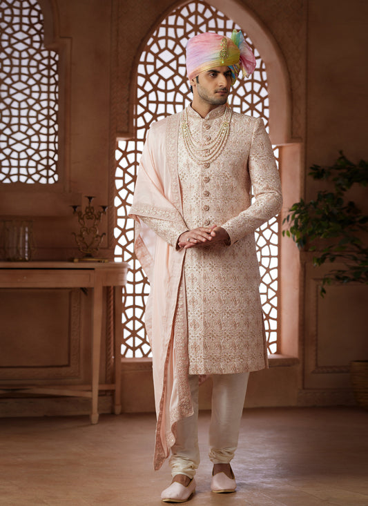 Blush Pink Heavy Wedding Wear Designer Sherwani