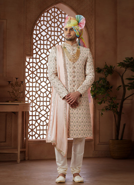 Pink Heavy Wedding Wear Designer Sherwani