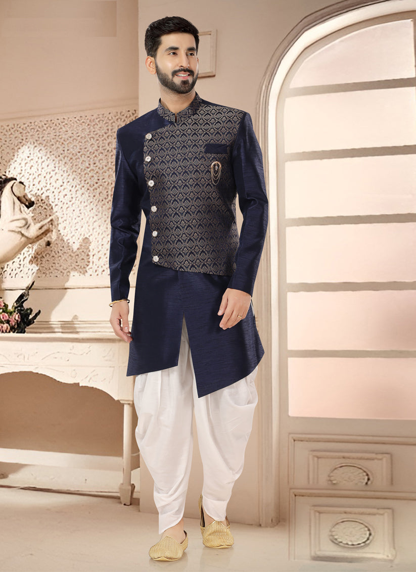 Navy Blue Designer Semi Indo Western