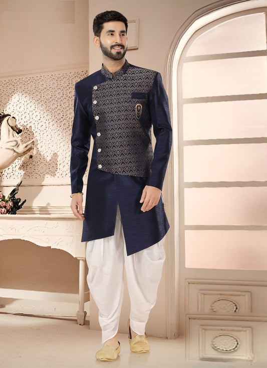 Navy Blue Designer Semi Indo Western