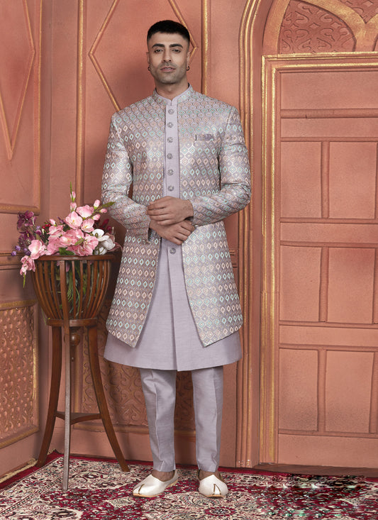 Purple Designer Mens Indo Western Outfit