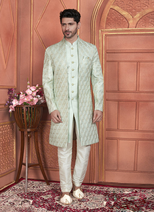 Pista Green Designer Mens Indo Western Outfit