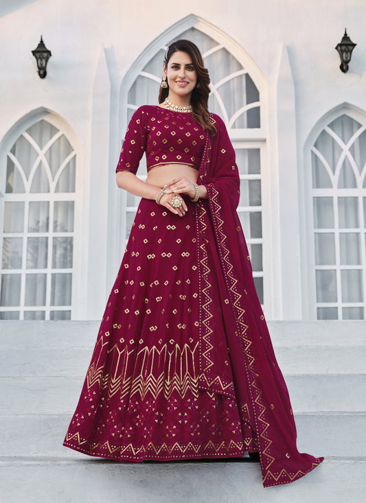 Raspberry Pink Georgette Embroidered Designer Lehenga Choli
