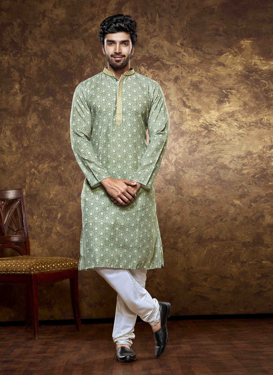 Sage Green Cotton Printed Kurta Pajama Set